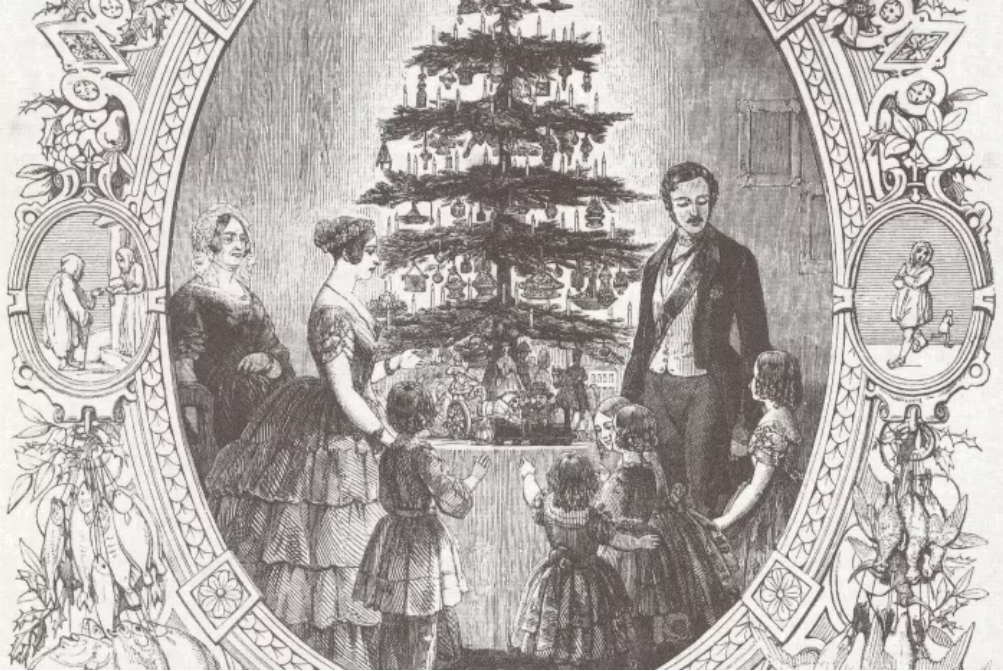 Illustration of Queen Victoria and Prince Albert with their children around a Christmas tree in 1848 [abcnet]