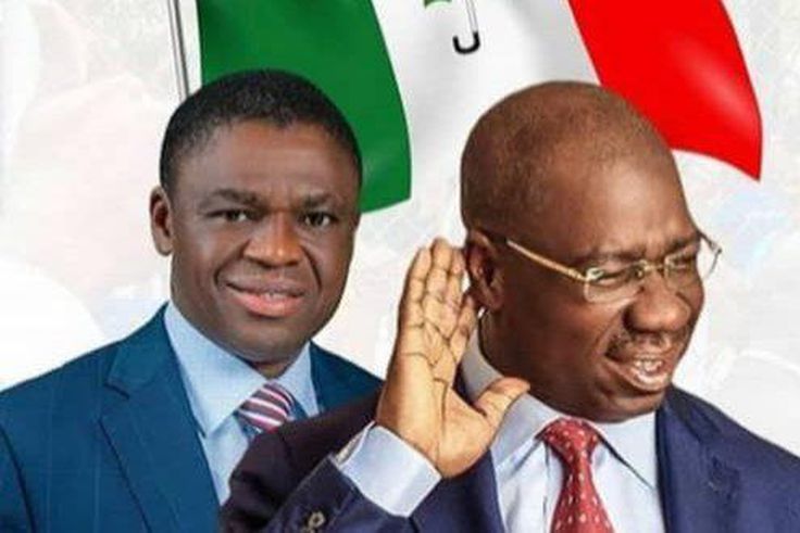 Philip Shaibu and Godwin Obaseki have been at loggerheads over the latter's governorship ambition in Edo State. [Golden News}