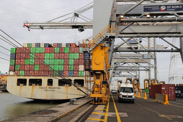 A cargo ship berths at a container dock of the Port of Antwerp-Bruges in Antwerp, Belgium, Oct. 27, 2022Zheng Huansong/Xinhua via Getty Images