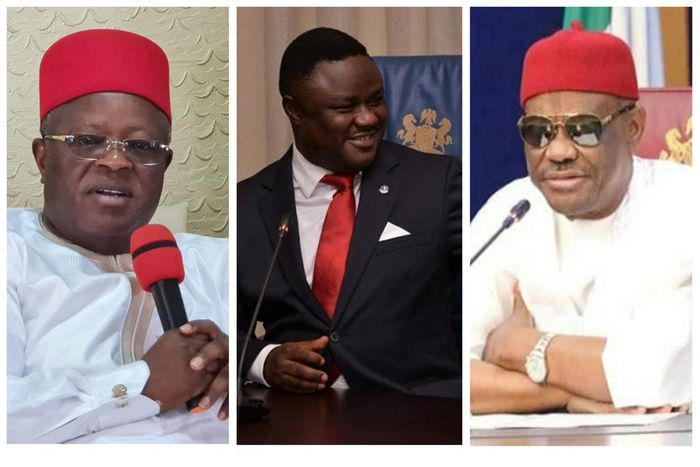 Governors David Umahi of Ebonyi and Ben Ayade of Cross River State visit Nyesom Wike of Rivers state amid PDP crisis.