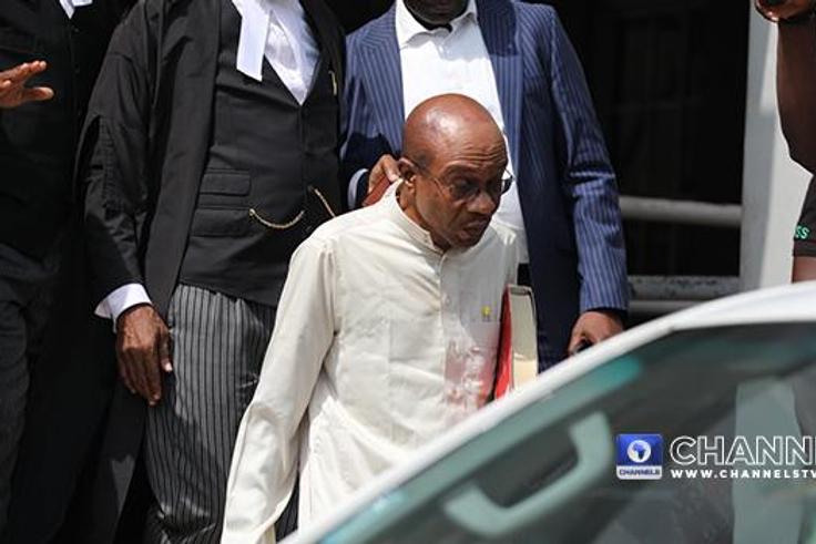 Emefiele leaves Federal High Court on Tuesday, July 25, 2023 [Channels TV]