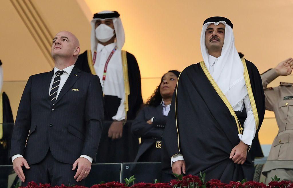 FIFA President Gianni Infantino (L) says this year's World Cup finals in Qatar will become a benchmark for holding future mass events during a health crisis