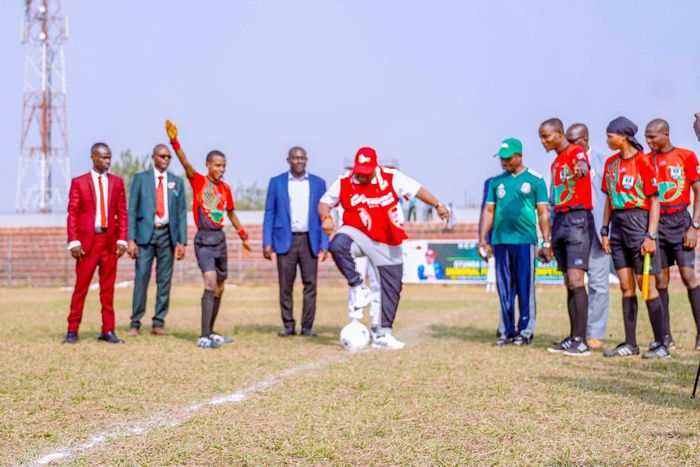 Osun State Governor Ademola Adeleke shows off football skills