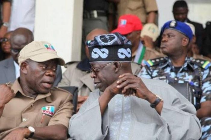 APC National Chairman, Comrade Adams Oshiomhole and National Leader, Bola Ahmed Tinubu. [PM News]