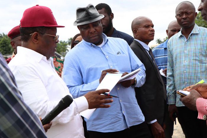 Minister of Works, David Umahi during a project inspection tour. [Twitter:@FMWHNIG]