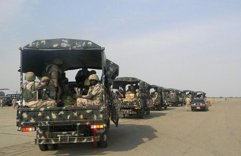 A convoy of soldiers pictured in Kaduna, northern Nigeria on January 17, 2013