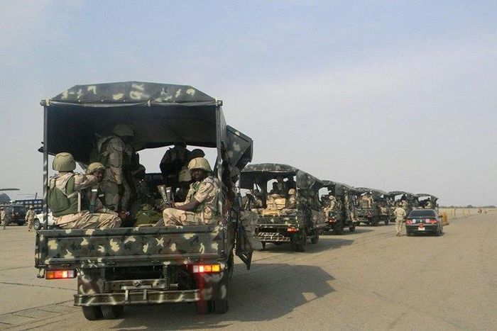 A convoy of soldiers pictured in Kaduna, northern Nigeria on January 17, 2013