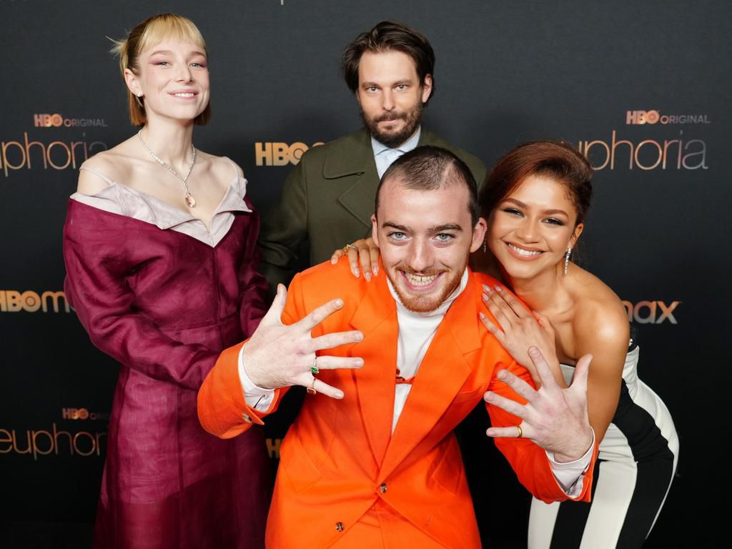 Hunter Schafer, Sam Levinson, Angus Cloud, and Zendaya at a photo call for season two of "Euphoria."Jeff Kravitz/FilmMagic for HBO