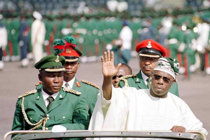 Former President Olusegun Obasanjo during his inauguration ceremony for second term in 2003.