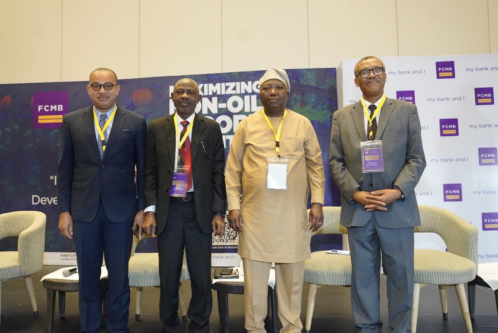 From left: Group Head, SME Banking, First City Monument Bank (FCMB), Mr. George Ogbonnaya; Regional Co-ordinator, Nigerian Export Promotion Council, Mr. Samuel Oyeyipo; President, Cocoa Association of Nigeria, Mr. Mufutau Abolarinwa and an Export Consu...