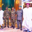 President Bola Tinubu (centre) with Nigeria’s outgoing service chiefs and heads of intelligence agencies at the State House in Abuja on June 1, 2023. [Presidency]