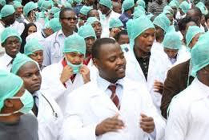 Nigerian medical doctors during protest over work conditions (Premium Times)