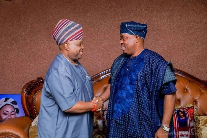 Osun State Governor, Senator Ademola Adeleke and the Speaker Osun State House of Assembly Rtd Hon. Timothy Owoeye. [Twitter:Osungovt]