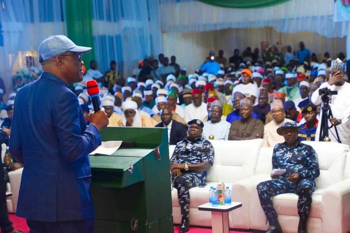 FCT Minister, Nyesom Wike during meeting with area council chairmen in Abuja. [NAN]