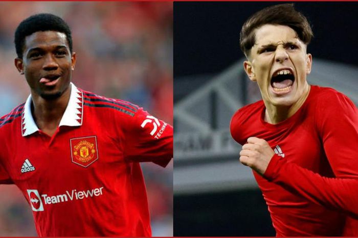 Garnacho celebrates wildly after scoring the winner on Sunday.