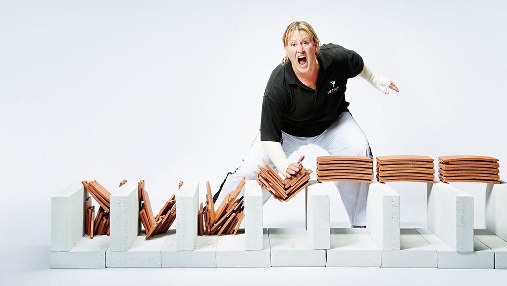 Lisa broke the record for the most roof tiles broken in a minutes [Guinness book of records]