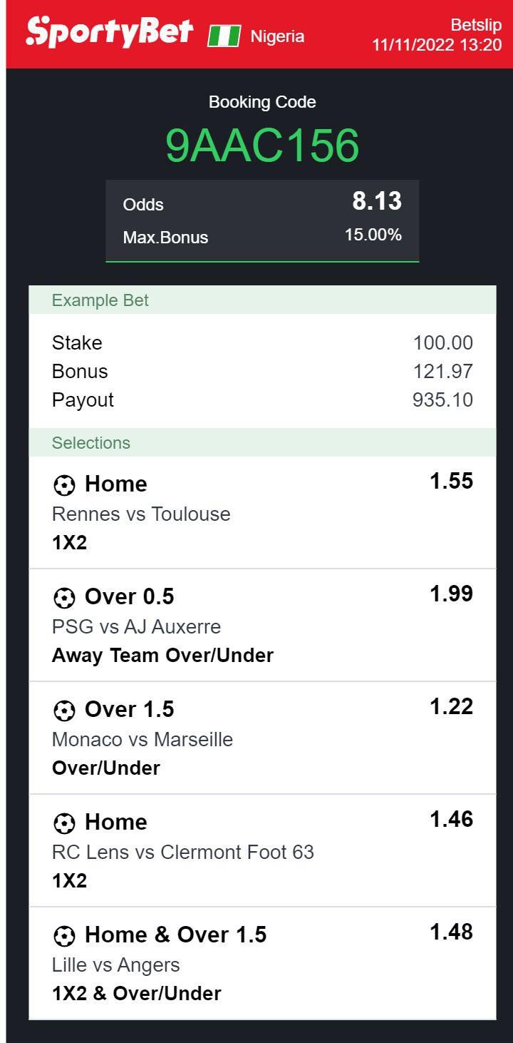 SportyBet weekend booking code