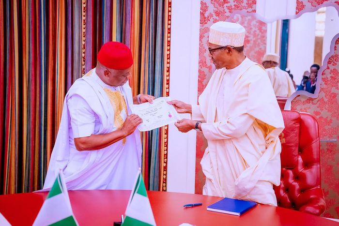 President Muhammadu Buhari and Senator Orji Uzor Kalu. [Twitter:Presidency]