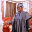 Ondo state governor, Rotimi Akeredolu meets President Muhammadu Buhari at Aso Rock. [Twitter/BashirAhmaad]