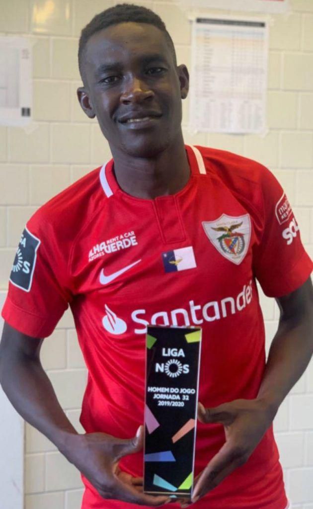 Zaidu Sanusi posing with man of the match award won while playing for Santa Clara