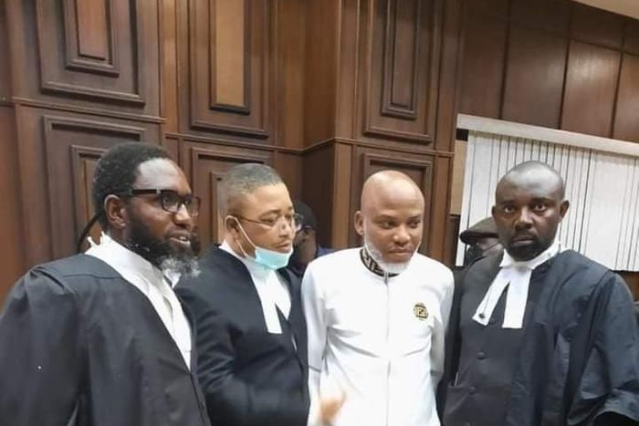 Nnamdi Kanu (in all White attire) re-appears in court on October 21