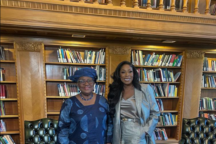 Ngozi Okonjo-Iweala and Mo Abudu on set for new Netflix series [Twitter/NO Iweala]