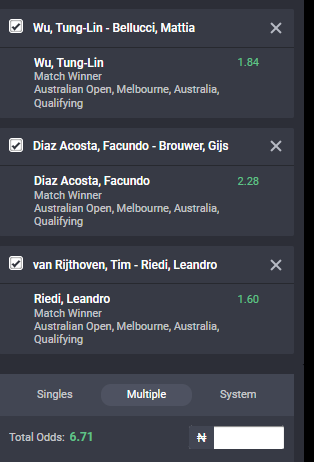 Bet9ja odds for the Australian Open ATP qualifiers
