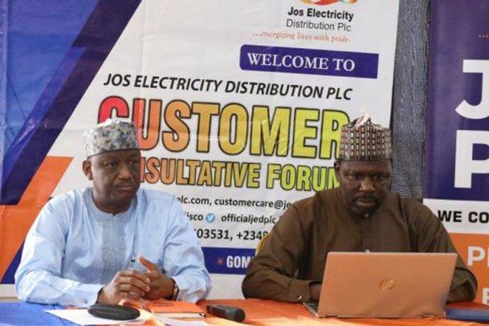 Engr Abdu Mohammed, MD of JED (m), with other management staff of the company during a sensitisation exercise in Jos.