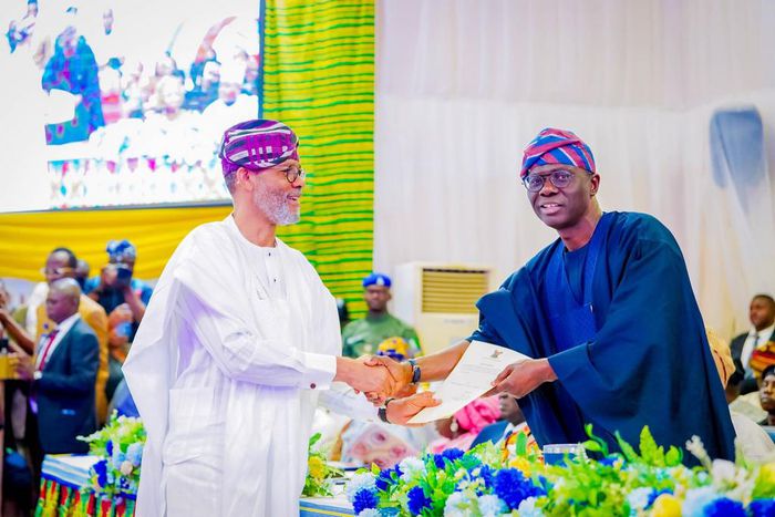 Newly Sworn-in Lagos State Commissioner for Health, Prof. Akin Abayomi and Gov. Babajide Sanwo-Olu of Lagos State. [Twitter:@Mr_JAGs]