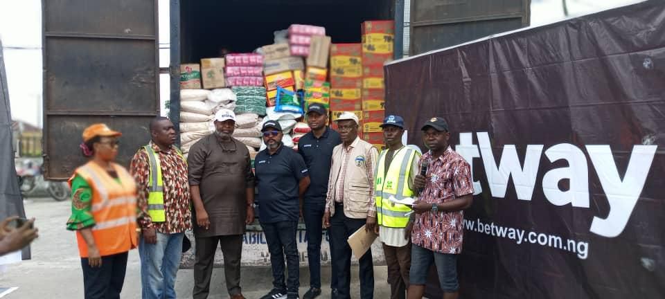 Betway donates relief materials worth millions of Naira to NEMA for Bayelsa flood victims.