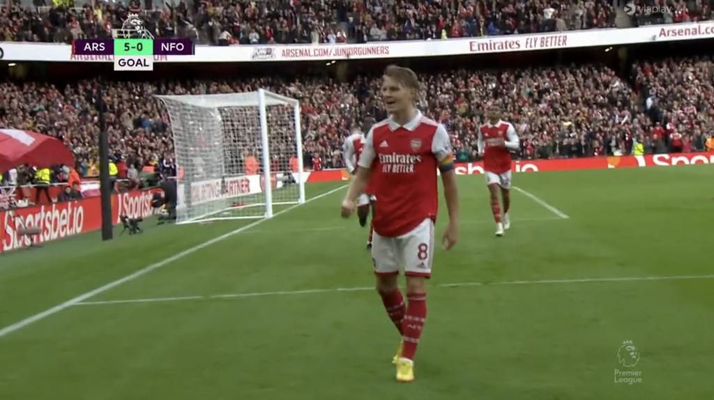 Martin Odeegard scored Arsenal's fifth against Nottingham Forest