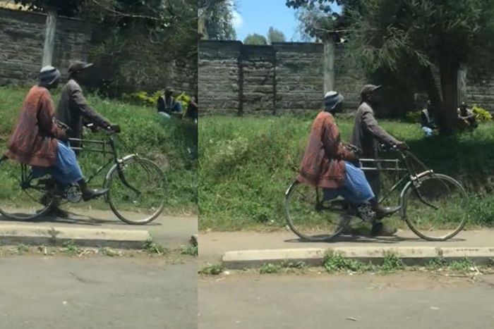 Elderly man taking his sick wife to the hospital on a bicycle sparks reactions