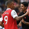 Gabriel Jesus with Arsenal's coach Mikel Arteta