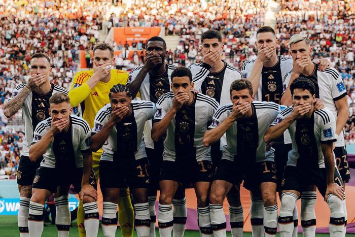 German players close their mouths before the game against Japan on Wednesday.