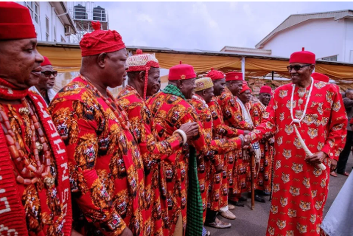 President Muhammadu Buhari (right) when he met with members and elders of Ohanaeze Ndigbo. [FRCN]