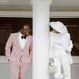 Temilade chose to wear a suit for her white wedding [Instagram/temiladesalami]