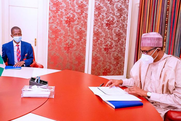 EFCC chairman, Abdulrasheed Bawa, with President Muhammadu Buhari [Presidency]