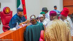 Nigerian senators with Senate President Godswill Akpabio (left) [Tope Brown]