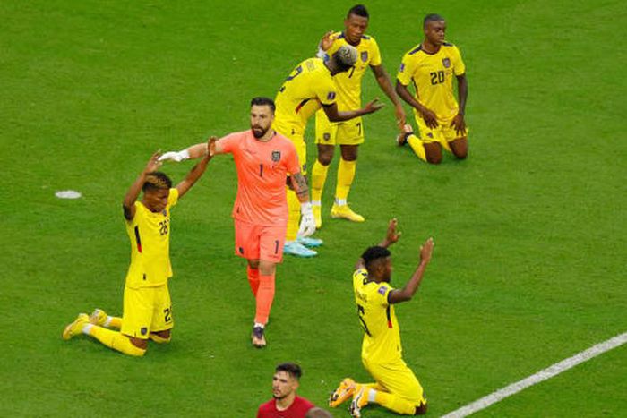 Ecuador national team after their victory over Qatar
