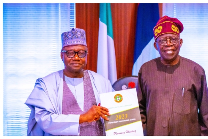 President Bola Tinubu and NPC Chairman, Nasir Kwarra. [Presidency]