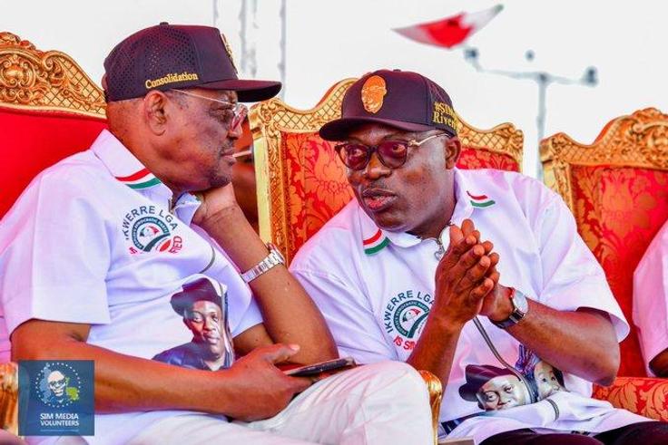 Rivers governor, Nyesom Wike and PDP governorship candidate, Siminialaye Fubara. [Twitter:Chris]
