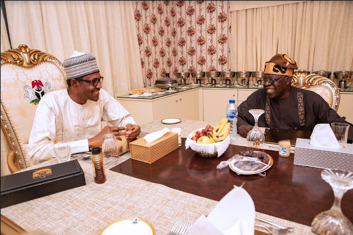 Tinubu and Buhari during breakfast (The Nation)