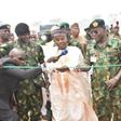 L-R: the Commandant NDA, Maj.-Gen. Ibrahim Yusuf, the Minister of Defence, Maj.-Gen. Bashir Magashi (Rtd), the Chief of Army Staff, Lt.- Gen. Farouk Yahaya and the Chief of Naval Staff, Vice Admiral Awwal Gambo, holding the rope for the minister to for...