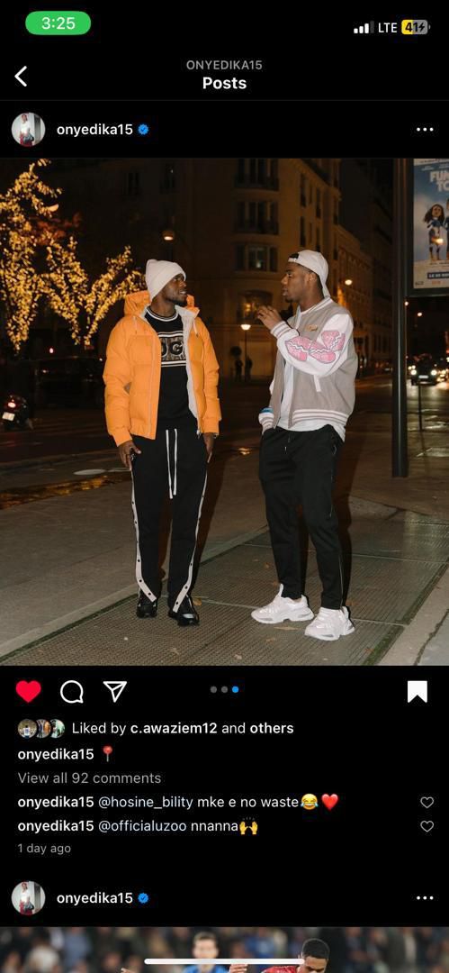 Super Eagles midfielders Frank Onyeka and Raphael Onyedika chilling in Paris