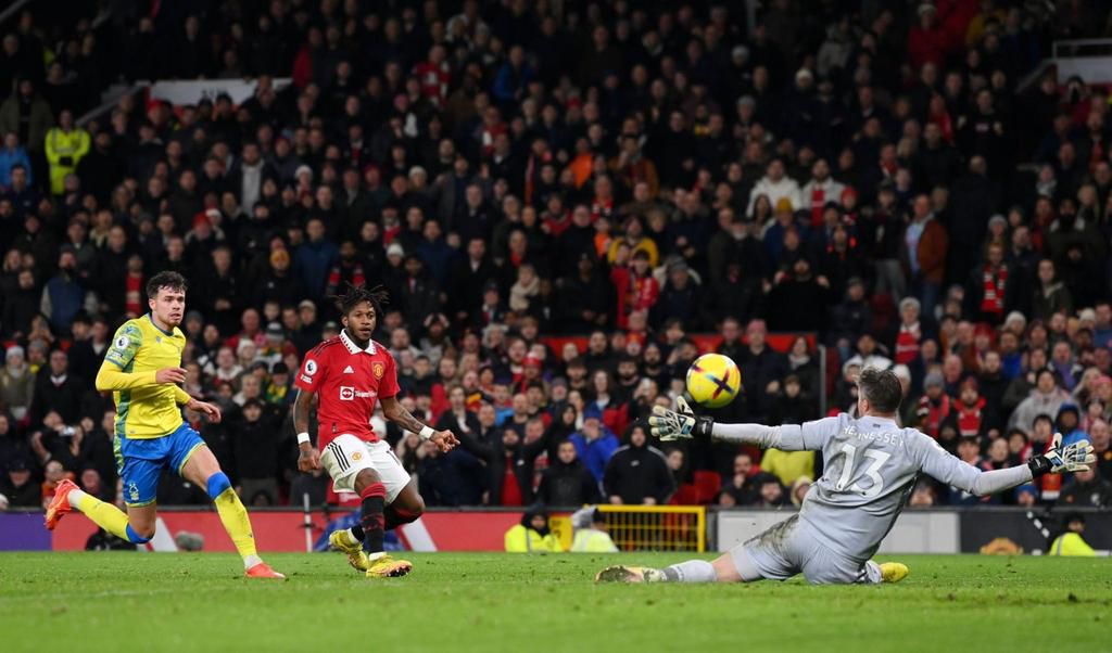 Fred scored Manchester United's third goal vs Nottingham Forest