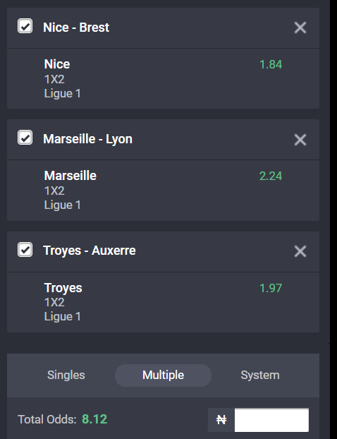 Ligue 1 accumulator on Bet9ja