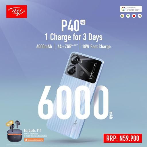 1 Charge For 3 Days: itel releases itel P40 with 7GB RAM and 6000mAh battery for Nigerians