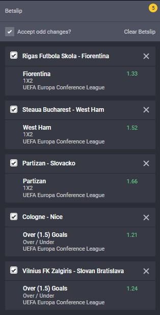 Conference League accumulator on Bet9ja