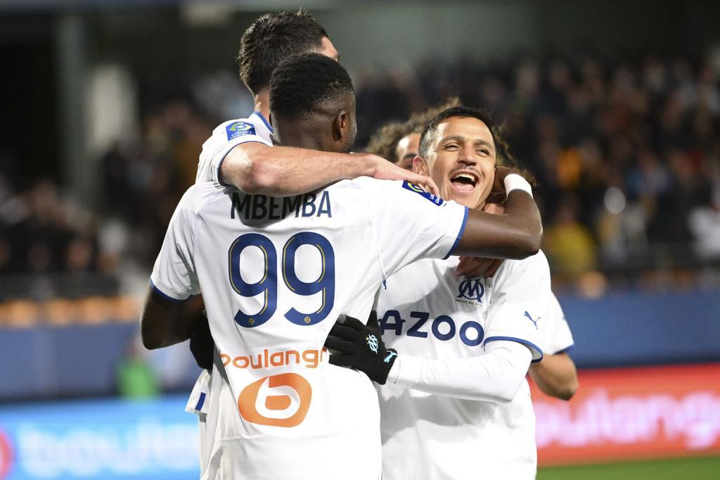 Olympique de Marseille players celebrating a goal