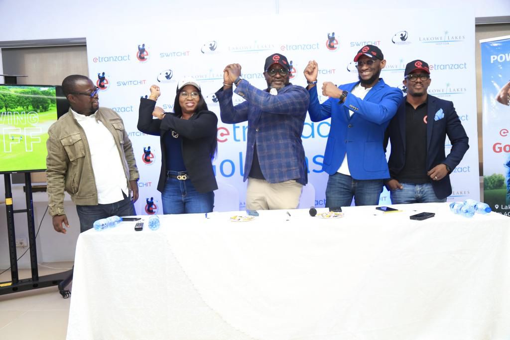 (L-R): Professional Golf Development Tour Media Director, Sam Emehelu; Group Head, Payments, Abimbola Reis; Managing Director/CEO, Niyi Toluwalope; Deputy Managing Director, Hakeem Adeniji-Adele; Head, Operations, Gabriel Aghomi at the media briefing i...